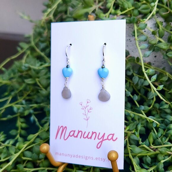 Heart Earrings with Semi-Precious Stones - Pink, Purple, Aqua, Blue - Picture 7 of 14